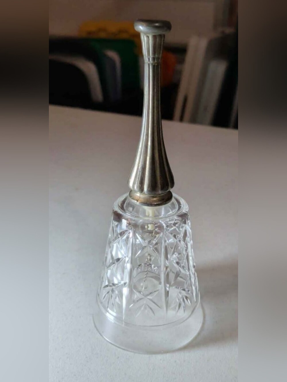 Vintage Silverplate Handle Crystal Handbell